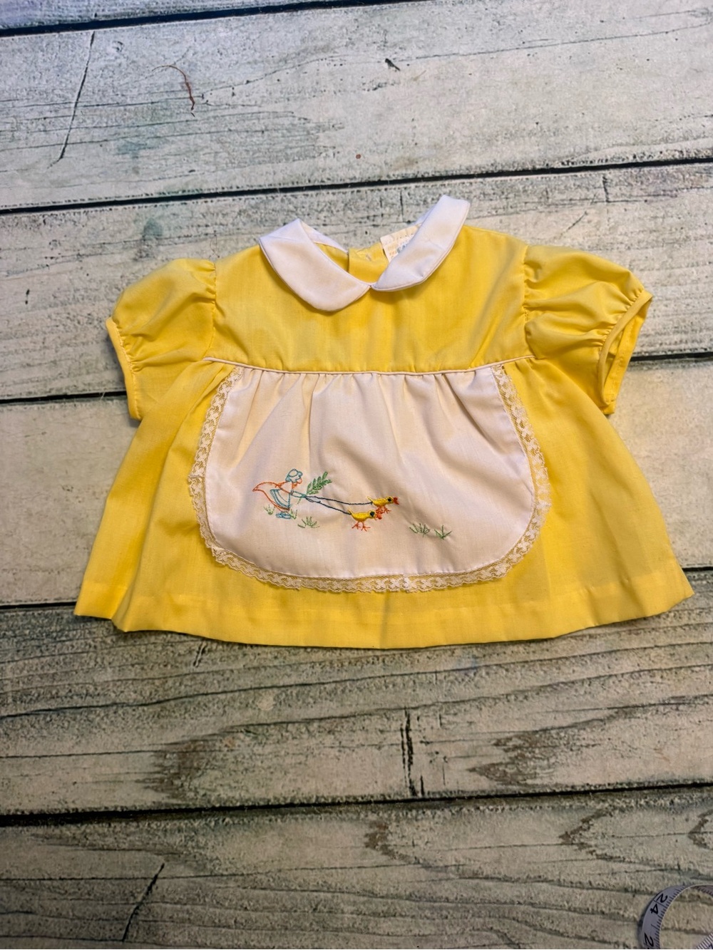 Vintage Cattan Candy yellow baby embroidered duck dress. 6-12 months